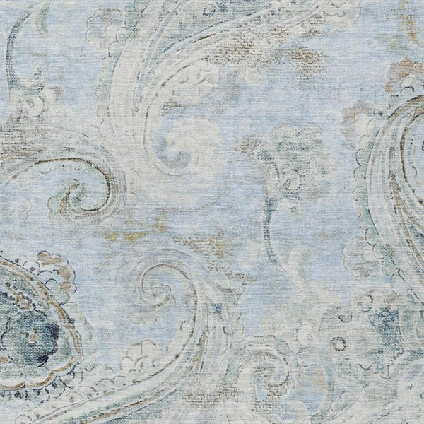 5x8 Sky Blue Paisley Polyester Area Rug Washable Stain Resistant Indoor Outdoor Use