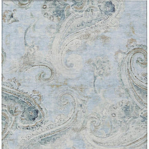 5x8 Sky Blue Paisley Polyester Area Rug Washable Stain Resistant Indoor Outdoor Use