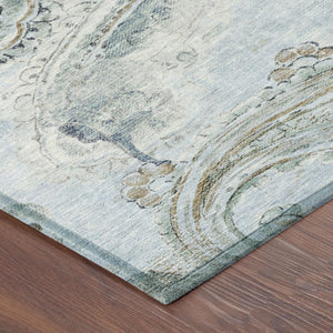 5x8 Sky Blue Paisley Polyester Area Rug Washable Stain Resistant Indoor Outdoor Use