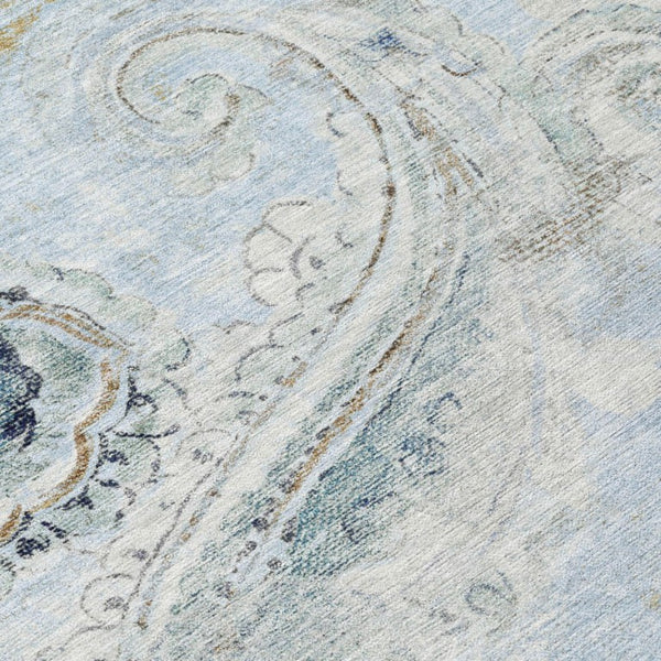 5x8 Sky Blue Paisley Polyester Area Rug Washable Stain Resistant Indoor Outdoor Use