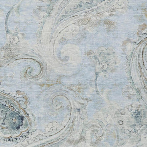 8 X 10 Sky Blue Paisley Polyester Area Rug Washable Stain Resistant Indoor Outdoor