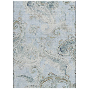 8 X 10 Sky Blue Paisley Polyester Area Rug Washable Stain Resistant Indoor Outdoor
