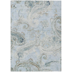 HomeRoots 9 X 12 Sky Blue Paisley Polyester Area Rug Stain Resistant Indoor Outdoor Use 740020