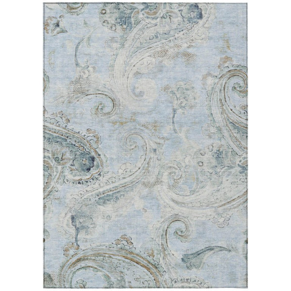 HomeRoots 9 X 12 Sky Blue Paisley Polyester Area Rug Stain Resistant Indoor Outdoor Use 740020