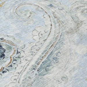 9 X 12 Sky Blue Paisley Polyester Area Rug Stain Resistant Indoor Outdoor Use