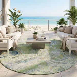 8 Foot Round Paisley Polyester Area Rug Washable Stain Resistant Indoor Outdoor