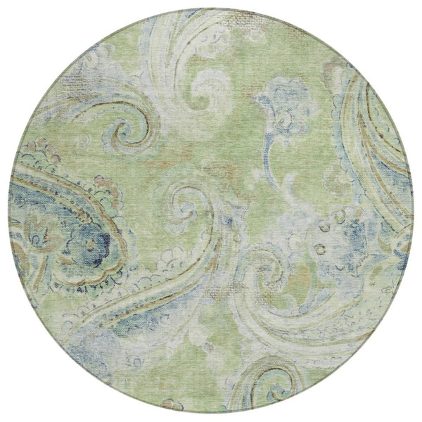 HomeRoots 8 Foot Round Paisley Polyester Area Rug Washable Stain Resistant Indoor Outdoor 740024