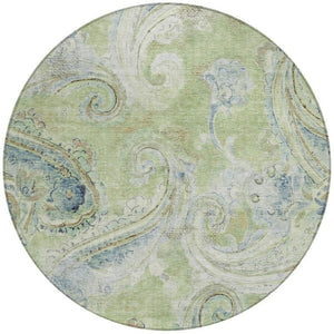 8 Foot Round Paisley Polyester Area Rug Washable Stain Resistant Indoor Outdoor