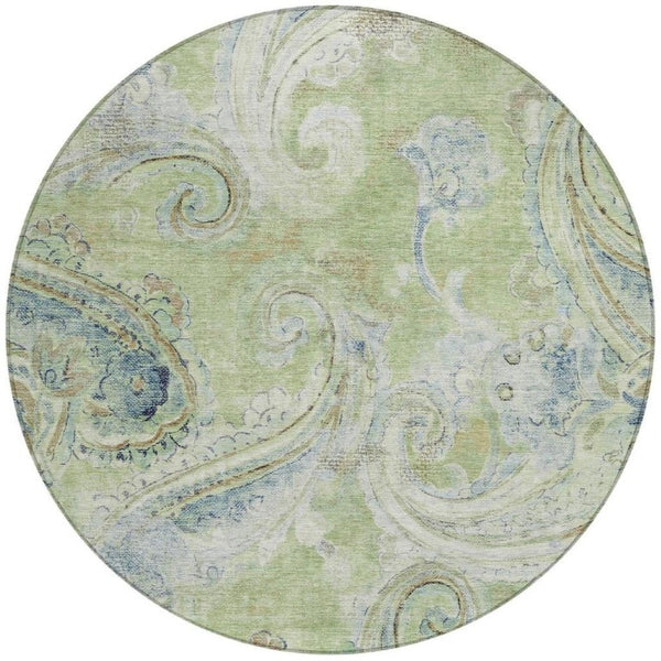 8 Foot Round Paisley Polyester Area Rug Washable Stain Resistant Indoor Outdoor
