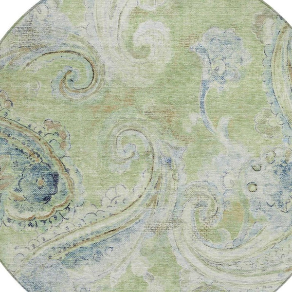 8 Foot Round Paisley Polyester Area Rug Washable Stain Resistant Indoor Outdoor