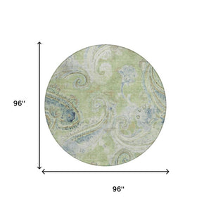 8 Foot Round Paisley Polyester Area Rug Washable Stain Resistant Indoor Outdoor
