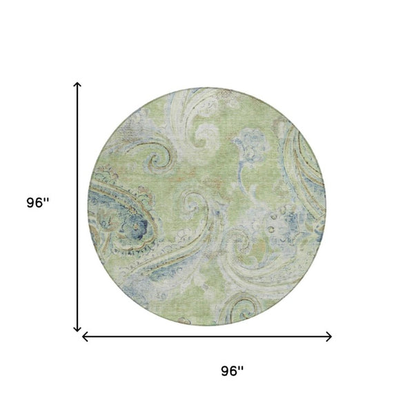 8 Foot Round Paisley Polyester Area Rug Washable Stain Resistant Indoor Outdoor