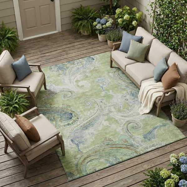 8 Ft X 10 Ft Paisley Polyester Area Rug Stain Resistant for Patio or Living Room