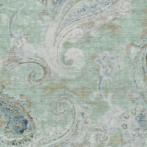 5 X 8 Aqua Teal Paisley Polyester Washable Rug for Patio Porch or Living Room