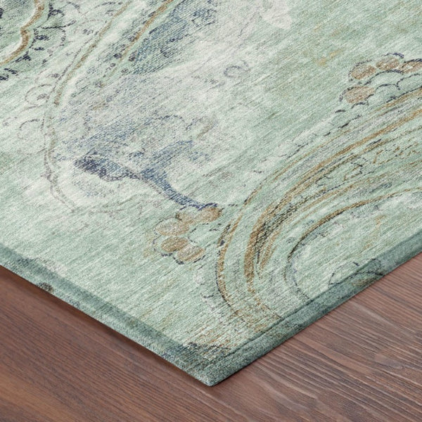 5 X 8 Aqua Teal Paisley Polyester Washable Rug for Patio Porch or Living Room