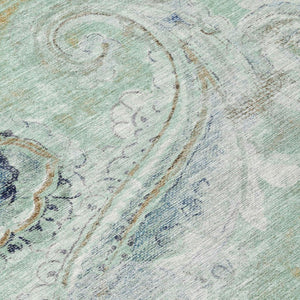 5 X 8 Aqua Teal Paisley Polyester Washable Rug for Patio Porch or Living Room