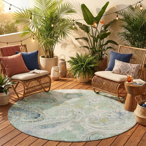 8 Ft Round Paisley Polyester Area Rug Washable Stain Resistant for Patio or Home