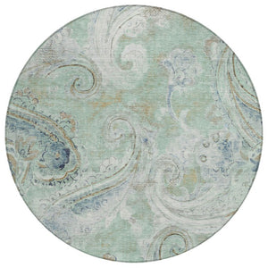 HomeRoots 8 Ft Round Paisley Polyester Area Rug Washable Stain Resistant for Patio or Home 740030