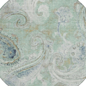 8 Ft Round Paisley Polyester Area Rug Washable Stain Resistant for Patio or Home