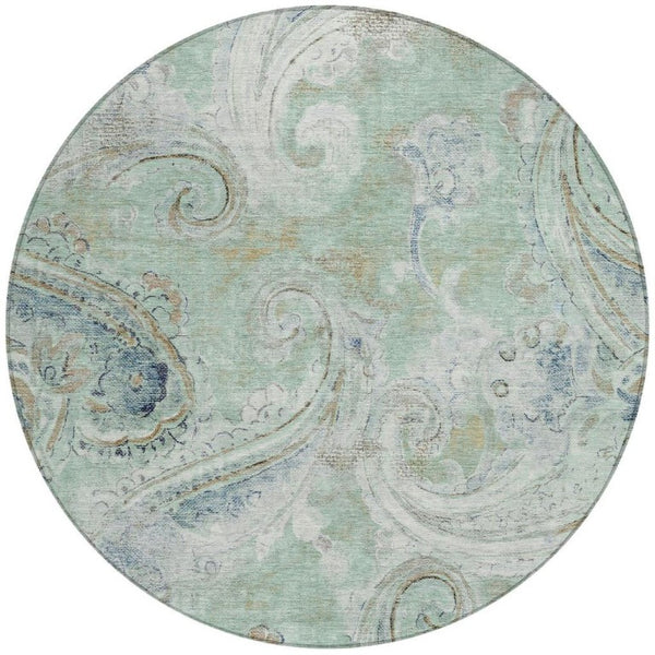 8 Ft Round Paisley Polyester Area Rug Washable Stain Resistant for Patio or Home