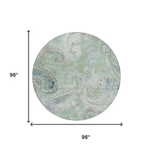 8 Ft Round Paisley Polyester Area Rug Washable Stain Resistant for Patio or Home