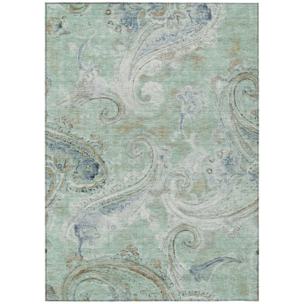 HomeRoots 8 X 10 Aqua Teal Paisley Polyester Area Rug Washable Stain Resistant Patio 740031