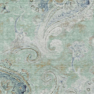 8 X 10 Aqua Teal Paisley Polyester Area Rug Washable Stain Resistant Patio
