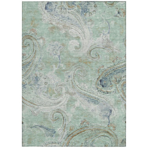 8 X 10 Aqua Teal Paisley Polyester Area Rug Washable Stain Resistant Patio