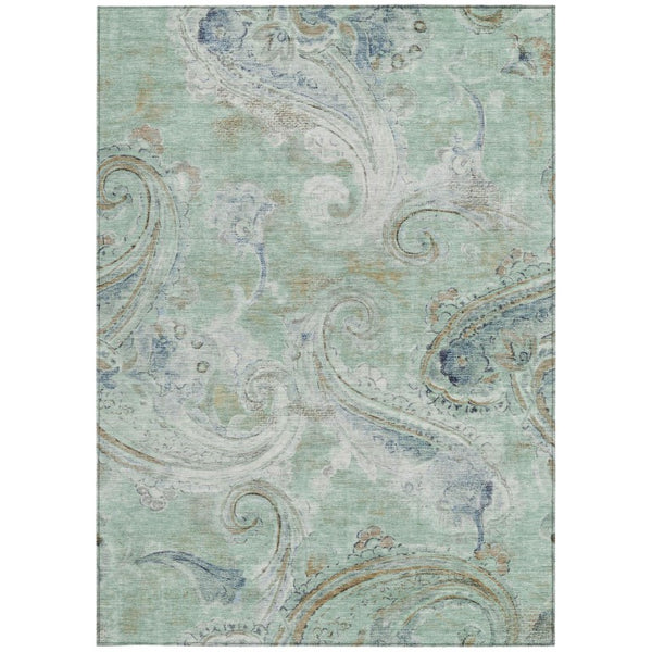 8 X 10 Aqua Teal Paisley Polyester Area Rug Washable Stain Resistant Patio
