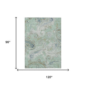 8 X 10 Aqua Teal Paisley Polyester Area Rug Washable Stain Resistant Patio