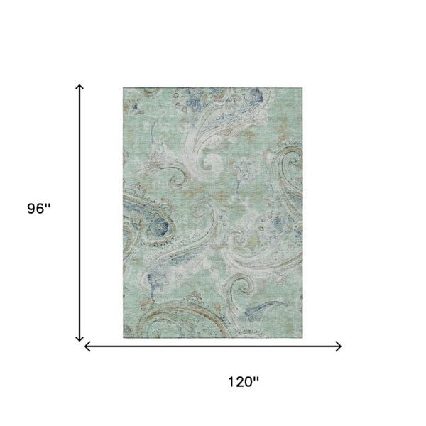8 X 10 Aqua Teal Paisley Polyester Area Rug Washable Stain Resistant Patio