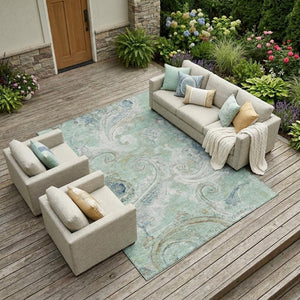10 X 14 Paisley Polyester Area Rug Washable Stain Resistant Indoor Outdoor Use
