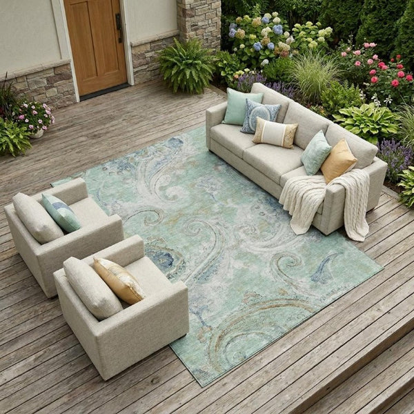 10 X 14 Paisley Polyester Area Rug Washable Stain Resistant Indoor Outdoor Use