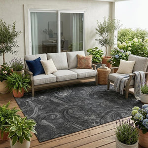 5x8 Charcoal Gray Paisley Polyester Area Rug Washable Stain Resistant Patio