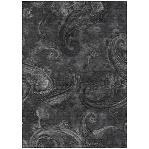 HomeRoots 5x8 Charcoal Gray Paisley Polyester Area Rug Washable Stain Resistant Patio 740035