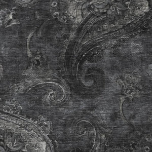 5x8 Charcoal Gray Paisley Polyester Area Rug Washable Stain Resistant Patio