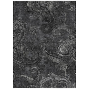 5x8 Charcoal Gray Paisley Polyester Area Rug Washable Stain Resistant Patio