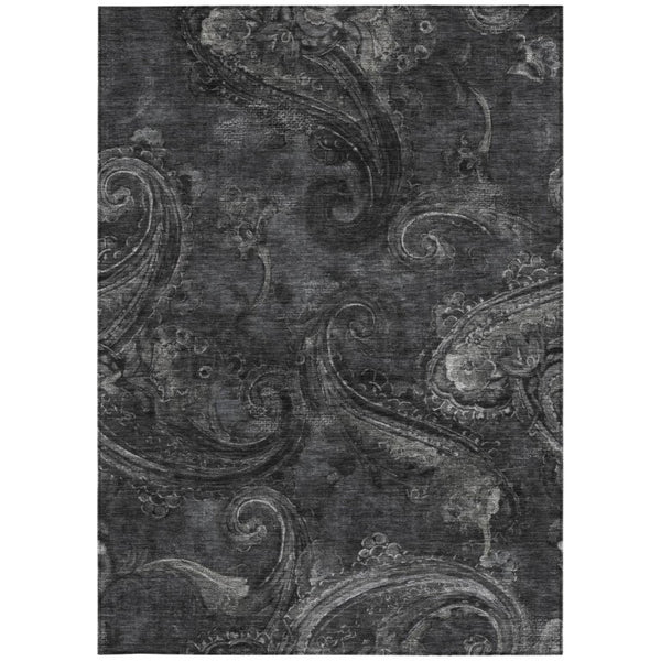 5x8 Charcoal Gray Paisley Polyester Area Rug Washable Stain Resistant Patio
