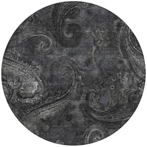 8 Foot Round Paisley Polyester Area Rug Washable and Stain Resistant for Indoor Outdoor Use