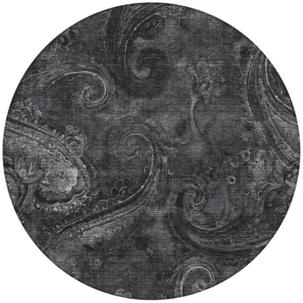8 Foot Round Paisley Polyester Area Rug Washable and Stain Resistant for Indoor Outdoor Use