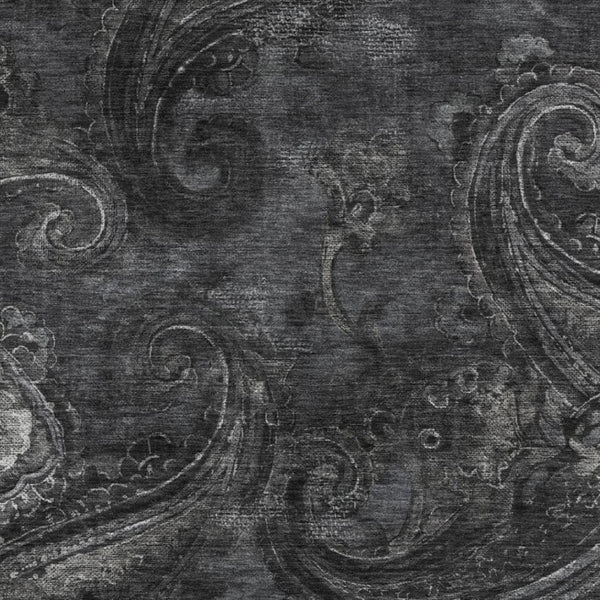 9 X 12 Charcoal Gray Paisley Polyester Area Rug Stain Resistant Indoor Outdoor