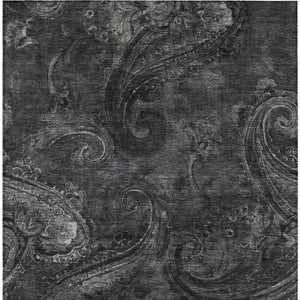 9 X 12 Charcoal Gray Paisley Polyester Area Rug Stain Resistant Indoor Outdoor
