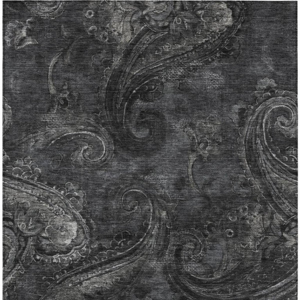 9 X 12 Charcoal Gray Paisley Polyester Area Rug Stain Resistant Indoor Outdoor