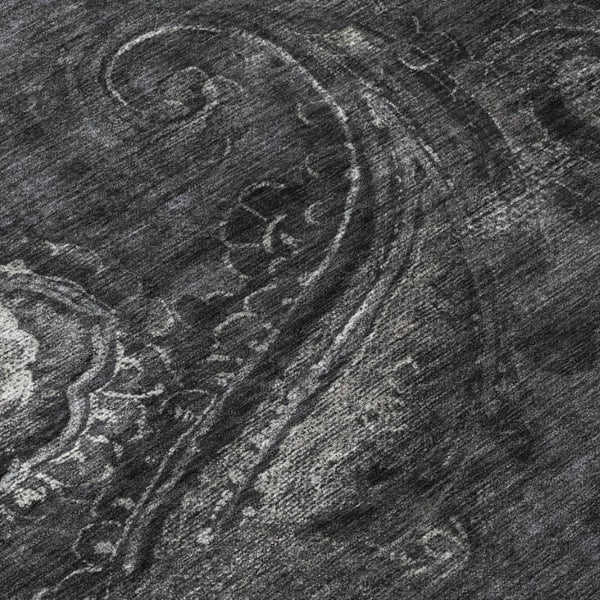 9 X 12 Charcoal Gray Paisley Polyester Area Rug Stain Resistant Indoor Outdoor