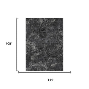 9 X 12 Charcoal Gray Paisley Polyester Area Rug Stain Resistant Indoor Outdoor