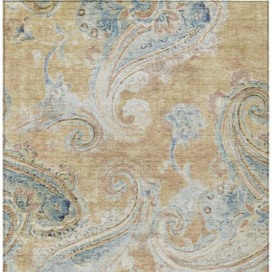 8 X 10 Paisley Coral Polyester Area Rug Washable Stain Resistant Indoor Outdoor