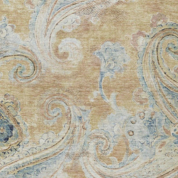 9x12 Coral Orange Paisley Polyester Area Rug Stain Resistant for Patio or Living Room