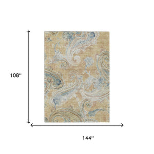 9x12 Coral Orange Paisley Polyester Area Rug Stain Resistant for Patio or Living Room
