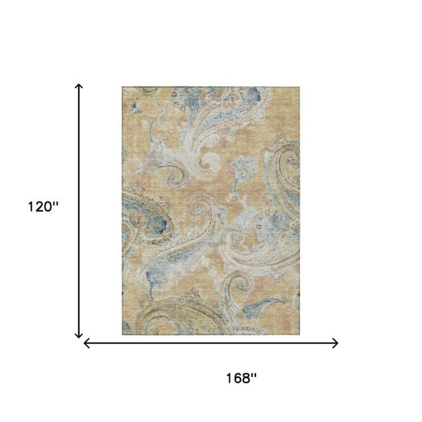 10 X 14 Paisley Polyester Area Rug Washable Stain Resistant Patio Porch Poolside