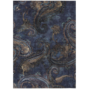 HomeRoots 5x8 Navy Paisley Polyester Area Rug Washable Stain Resistant Indoor Outdoor Use 740047